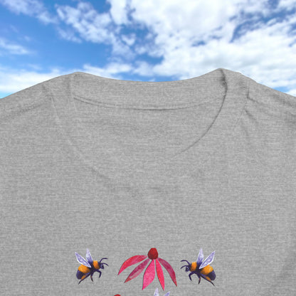 Toddler Tee — Bumblebees & Pink Coneflowers Hand Made Design
