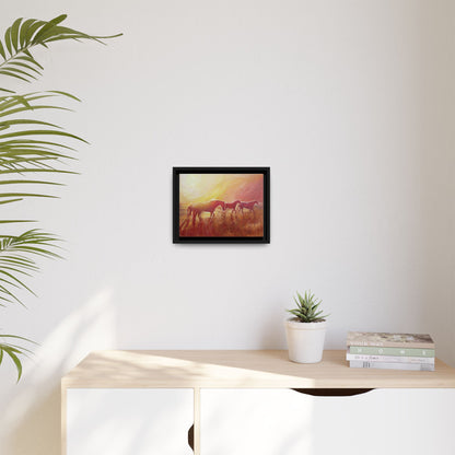 Sunset Meadow Horses Matte Canvas Framed Wall Art
