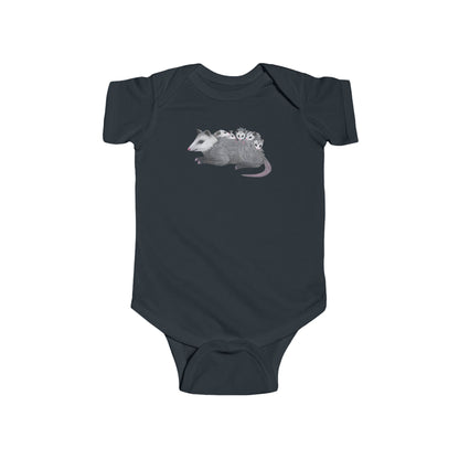 Opossum Mom with Babies Infant Bodysuit | Green, Army Green, and Peach Color Options