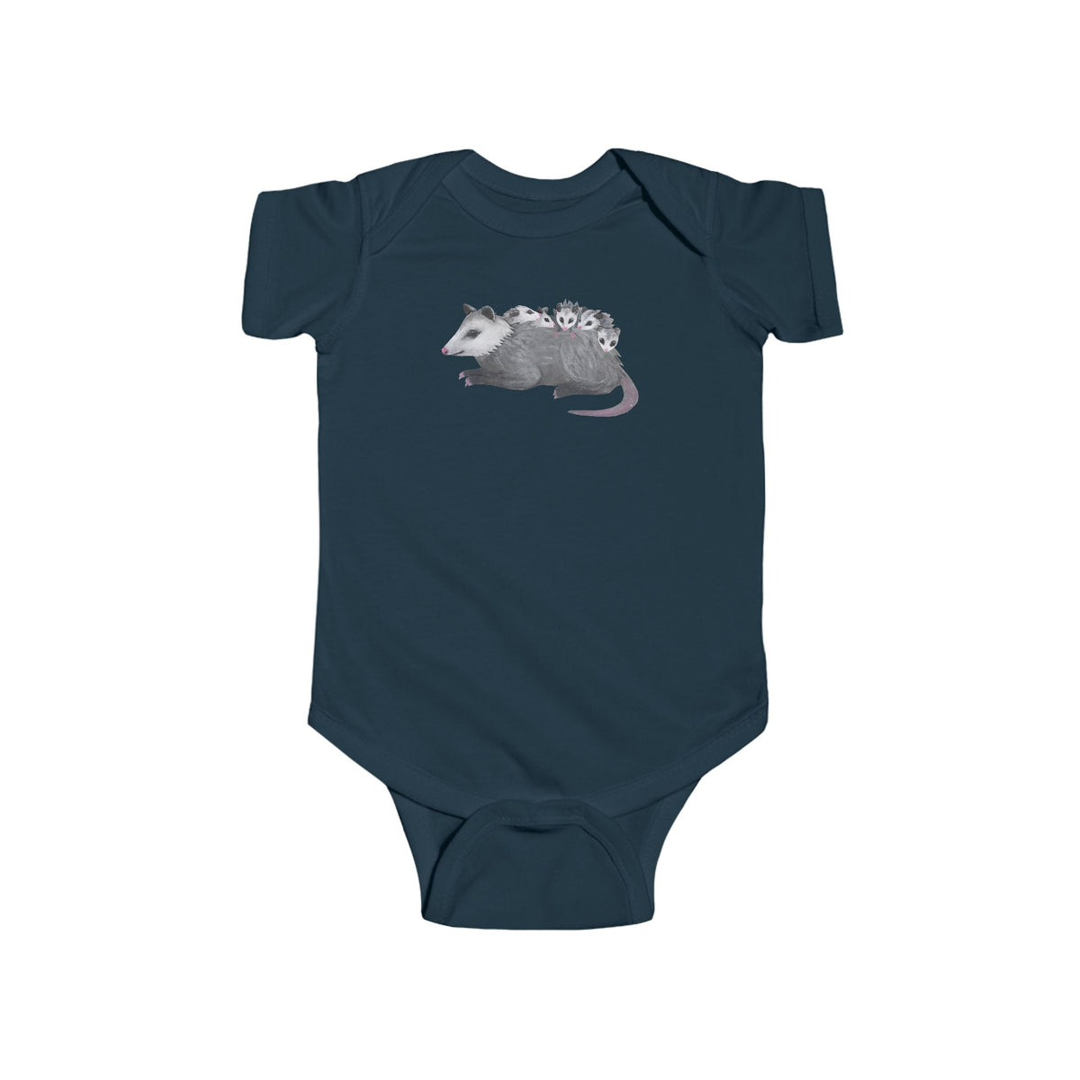 Opossum Mom with Babies Infant Bodysuit | Green, Army Green, and Peach Color Options