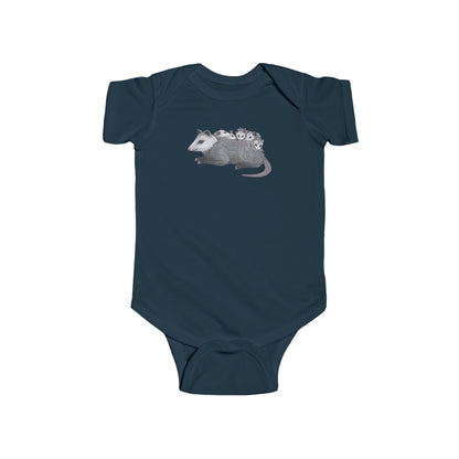 Opossum Mom with Babies Infant Bodysuit | Green, Army Green, and Peach Color Options