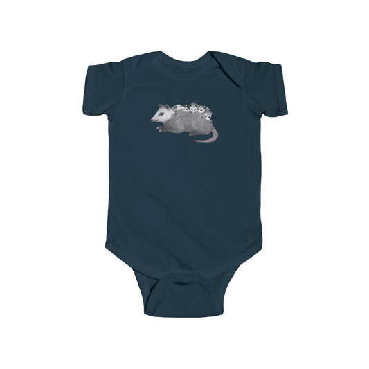 Opossum Mom with Babies Infant Bodysuit | Green, Army Green, and Peach Color Options