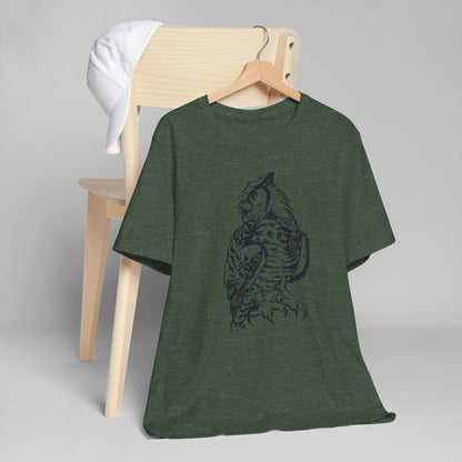 Personalizable Great Horned Owl illustration T-Shirt | Wildlife sketch tee