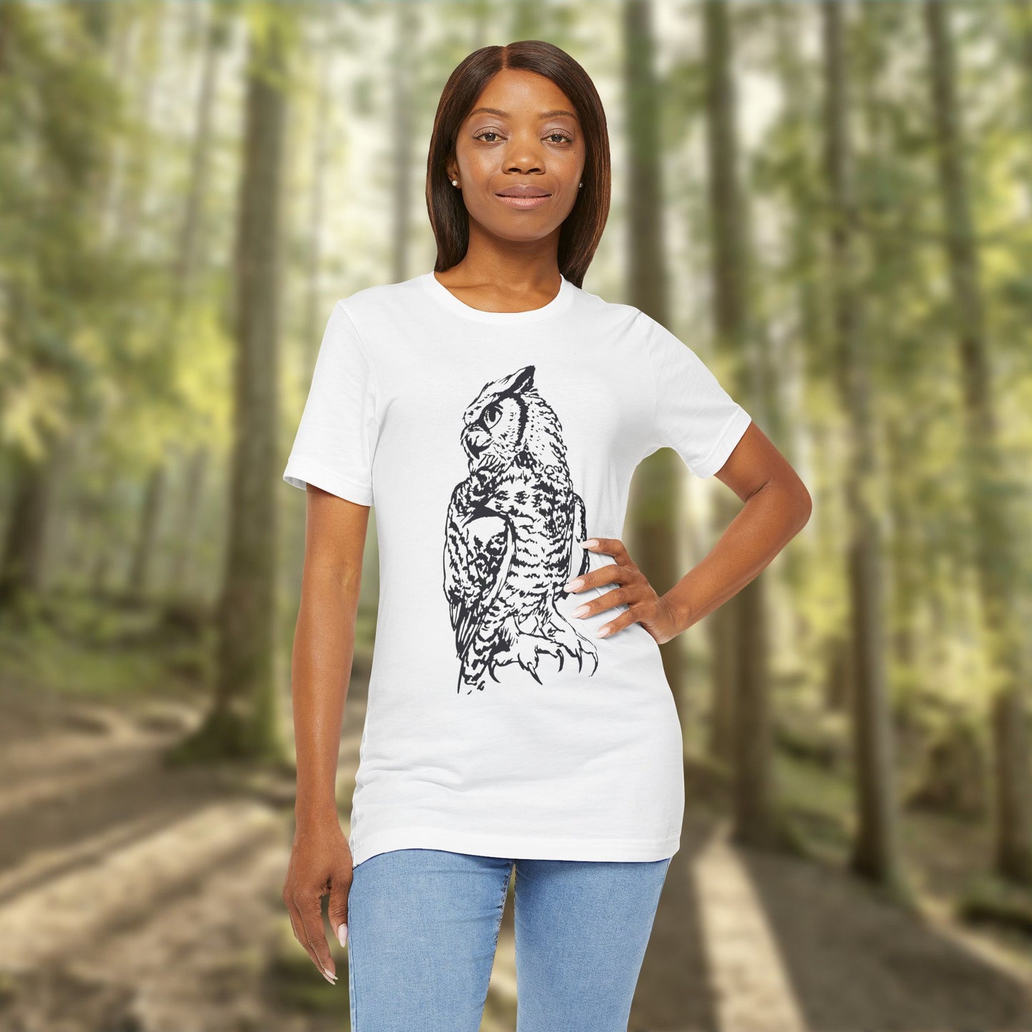 Owl Sketch Tee — Detailed Hand-Drawn Great Horned Owl T-Shirt