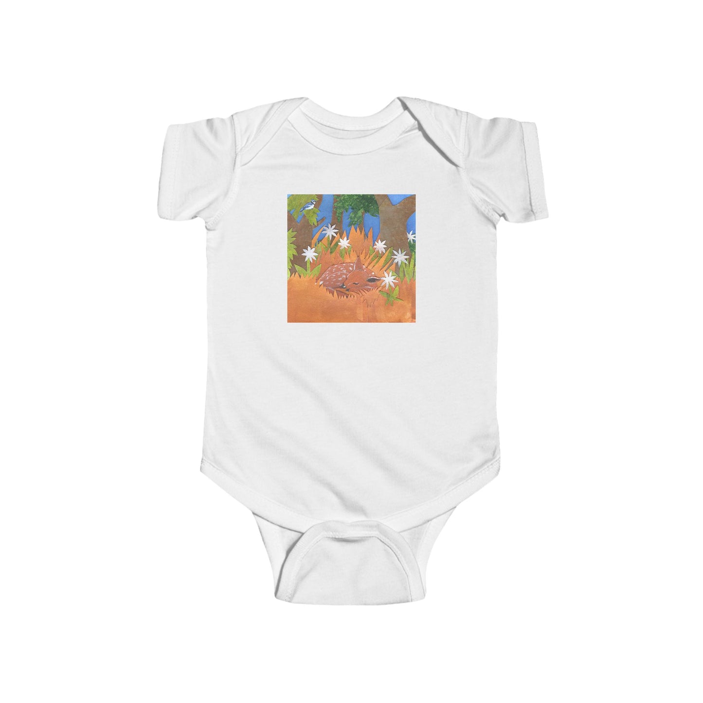Deer Fawn with Wildflowers Infant Bodysuit | Woodland Baby Onesie