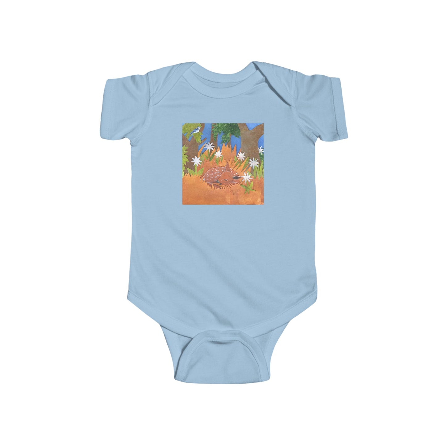 Deer Fawn with Wildflowers Infant Bodysuit | Woodland Baby Onesie