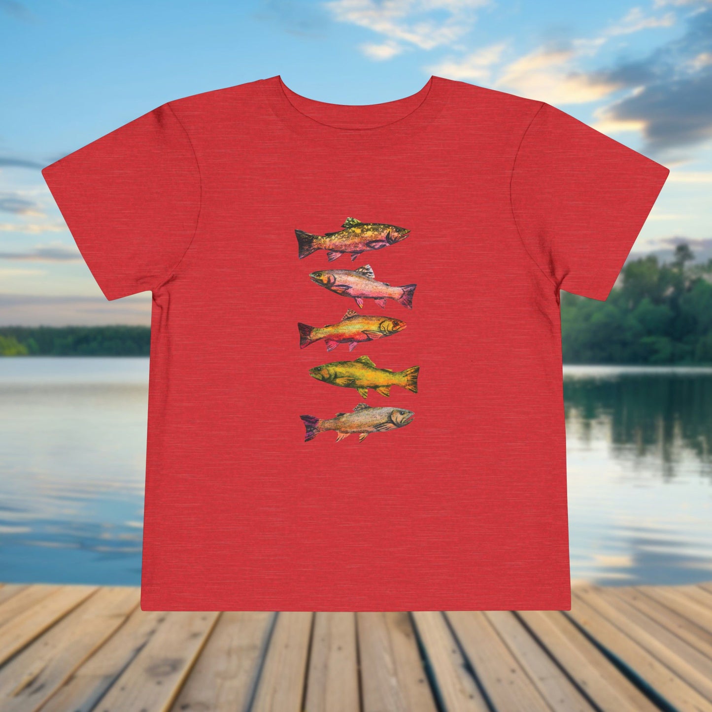 Colorful Trout Toddler Short Sleeve Tee | Fishing Theme Cotton Shirt Personalized