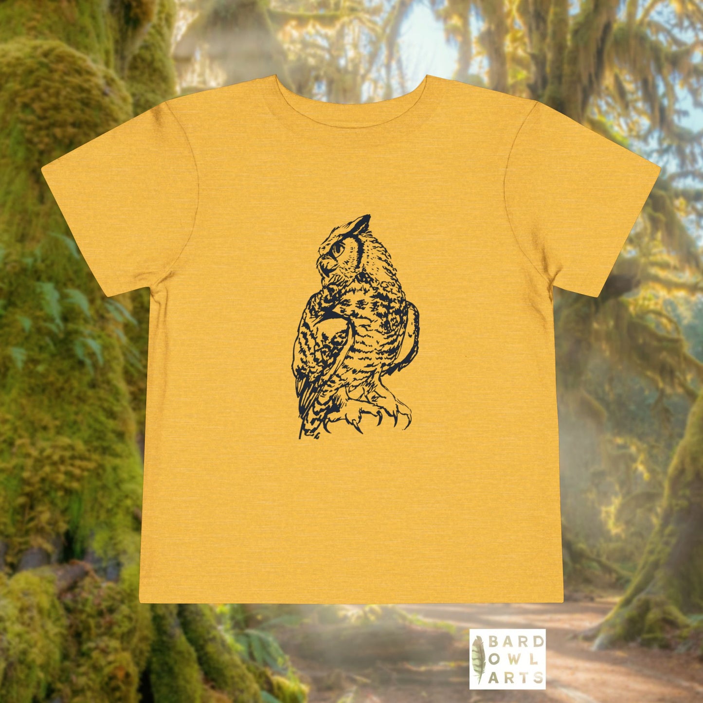Hand-Drawn Owl Toddler Tee | Great Horned Owl Illustration