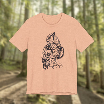 Personalizable Great Horned Owl illustration T-Shirt | Wildlife sketch tee