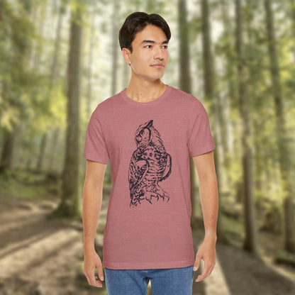 Personalizable Great Horned Owl illustration T-Shirt | Wildlife sketch tee