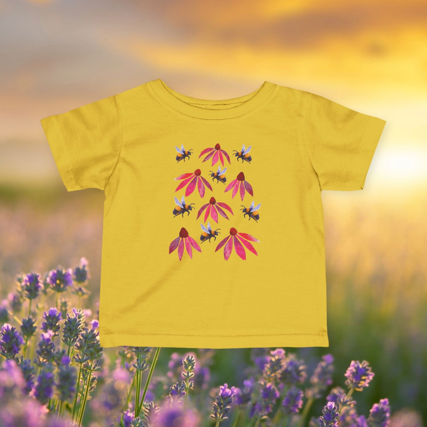 Infant Tee — Pink Coneflowers & Bumblebees Native Pollinator Baby Shirt