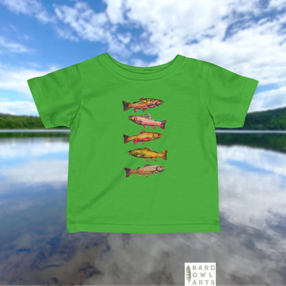 Colorful Brook Trout School Infant Tee | Cute Fish Swim Pattern