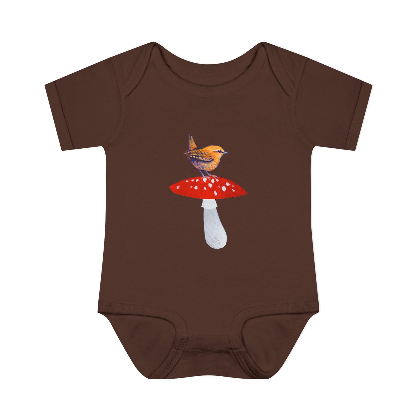 Bird on Red Toadstool Infant Bodysuit | Woodland Mushroom Baby