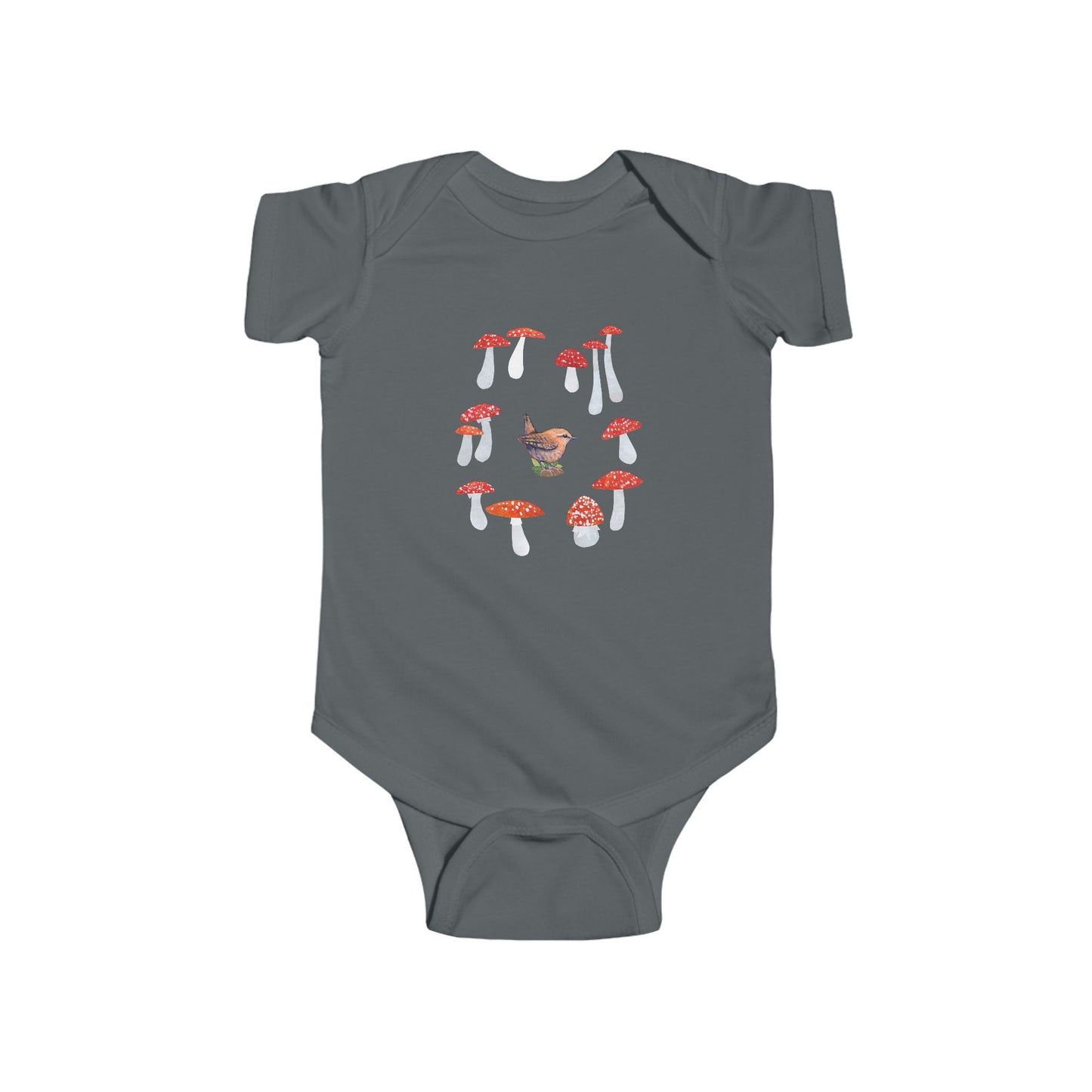 Wren in Fairy Toadstool Circle Infant Bodysuit | Woodland Bird Baby Onesie