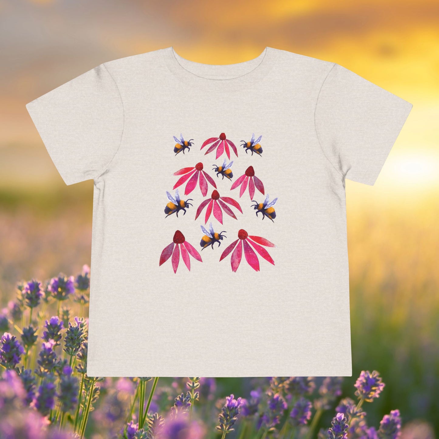 Toddler Tee — Bumblebees & Pink Coneflowers Hand Made Design