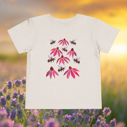 Toddler Tee — Bumblebees & Pink Coneflowers Hand Made Design