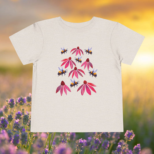 Toddler Tee — Bumblebees & Pink Coneflowers Hand Made Design