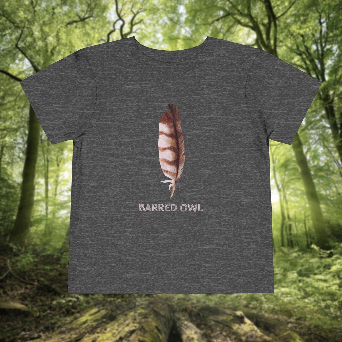 Toddler Tee with Owl Feather Design, Personalizable Text, Unisex Cotton Woodland T-Shirt