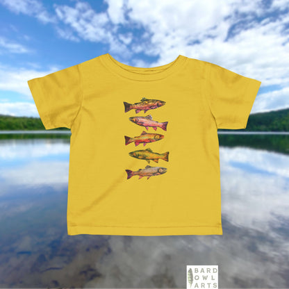 Colorful Brook Trout School Infant Tee | Cute Fish Swim Pattern