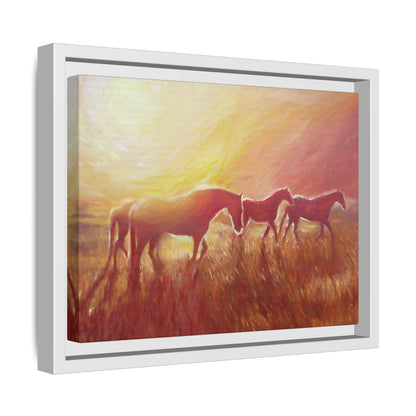 Sunset Meadow Horses Matte Canvas Framed Wall Art