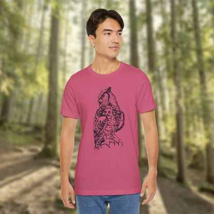 Personalizable Great Horned Owl illustration T-Shirt | Wildlife sketch tee