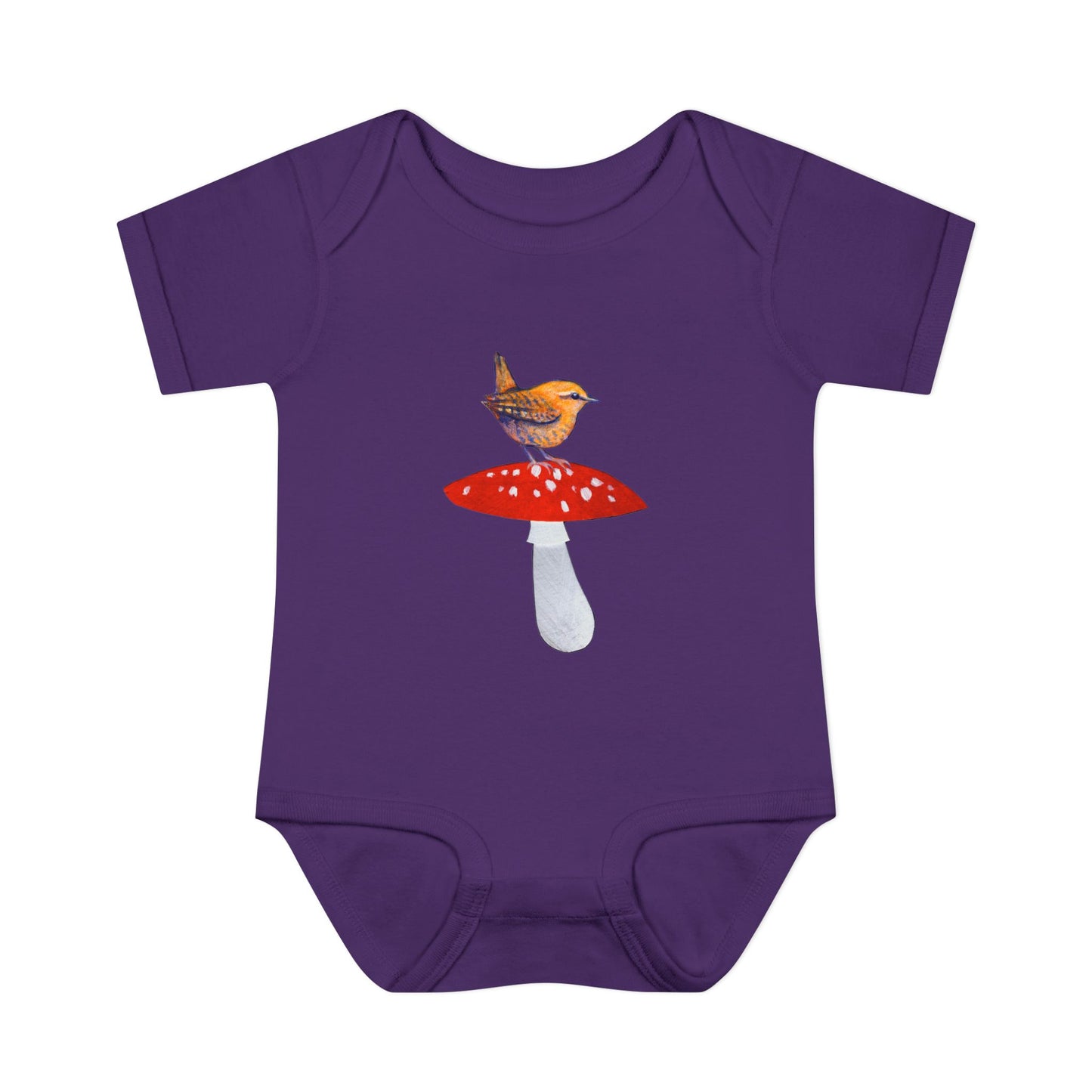 Bird on Red Toadstool Infant Bodysuit | Woodland Mushroom Baby