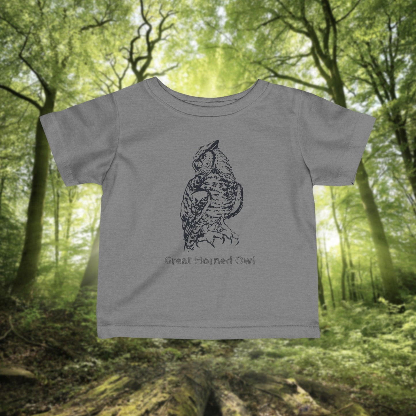 Owl Illustration on Woodland Infant Tee, Unisex Cotton Newborn and Toddler Short Sleeve Top
