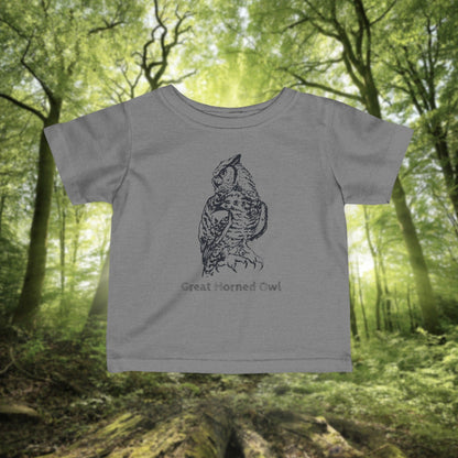 Owl Illustration on Woodland Infant Tee, Unisex Cotton Newborn and Toddler Short Sleeve Top
