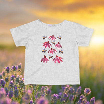 Infant Tee — Pink Coneflowers & Bumblebees Native Pollinator Baby Shirt