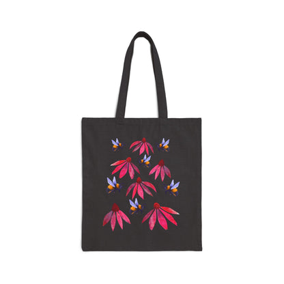 Bumblebees and Coneflowers Tote Bag | Floral Bee Canvas Shopper
