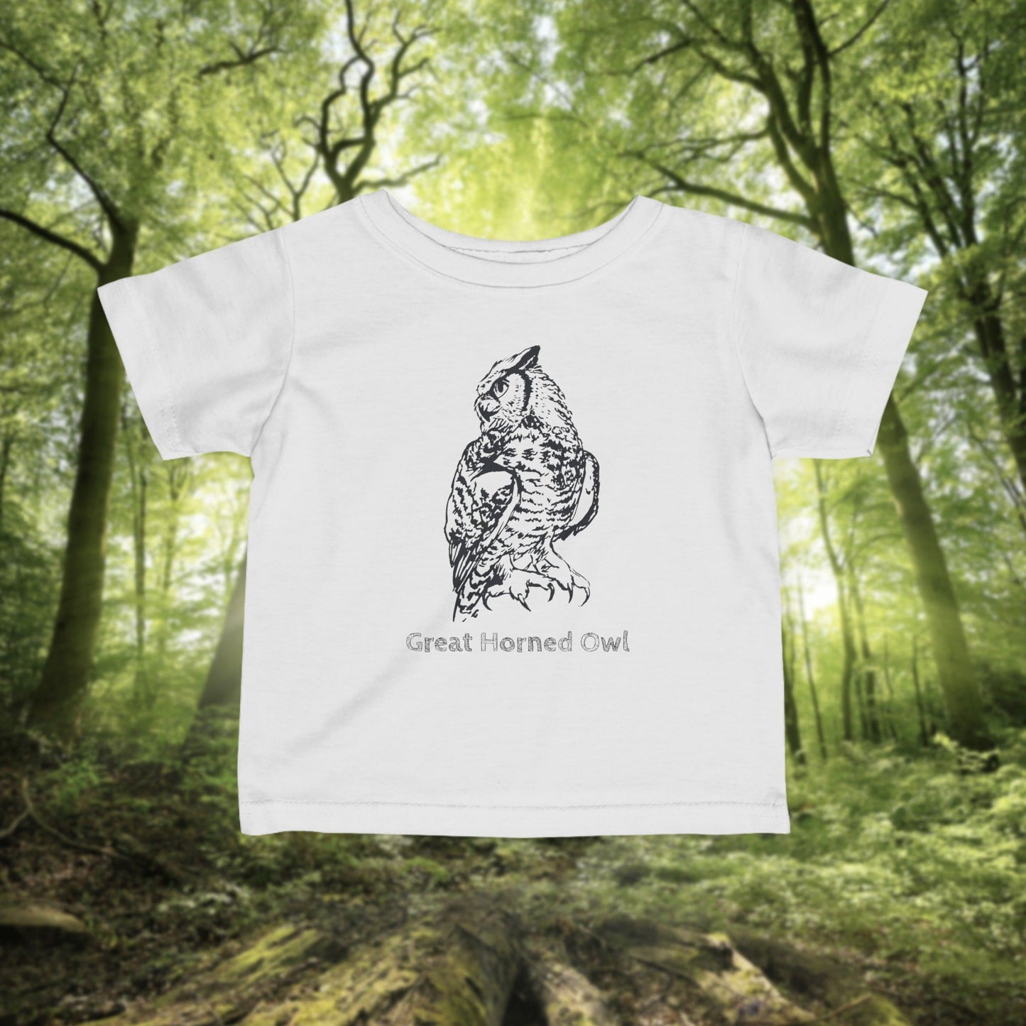 Owl Illustration on Woodland Infant Tee, Unisex Cotton Newborn and Toddler Short Sleeve Top