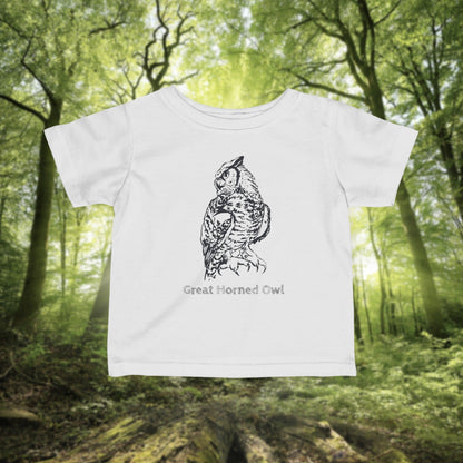 Owl Illustration on Woodland Infant Tee, Unisex Cotton Newborn and Toddler Short Sleeve Top