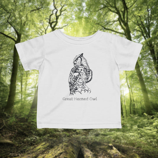 Owl Illustration on Woodland Infant Tee, Unisex Cotton Newborn and Toddler Short Sleeve Top