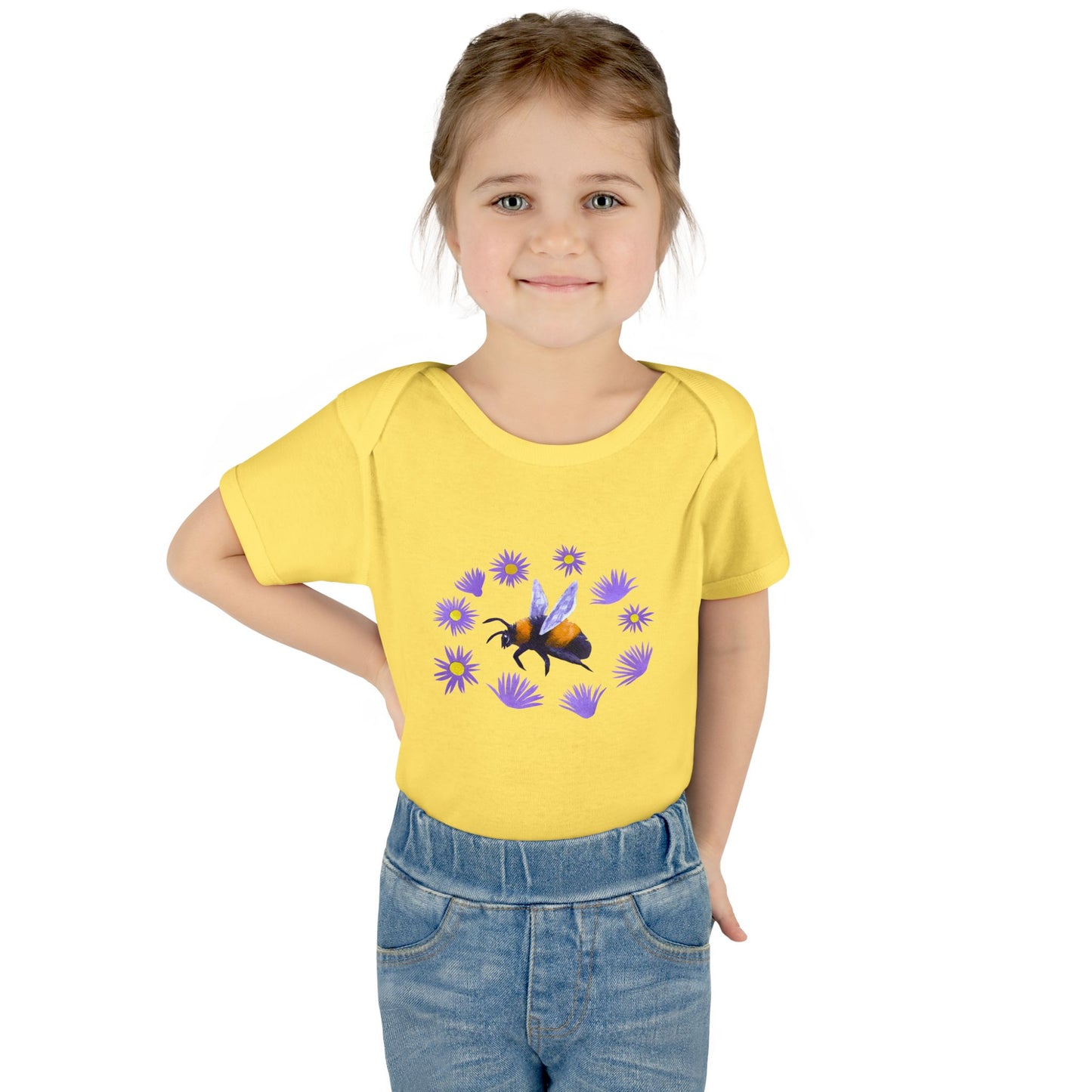 Bumblebee with Purple Aster Infant Bodysuit | Baby Onesie Cotton
