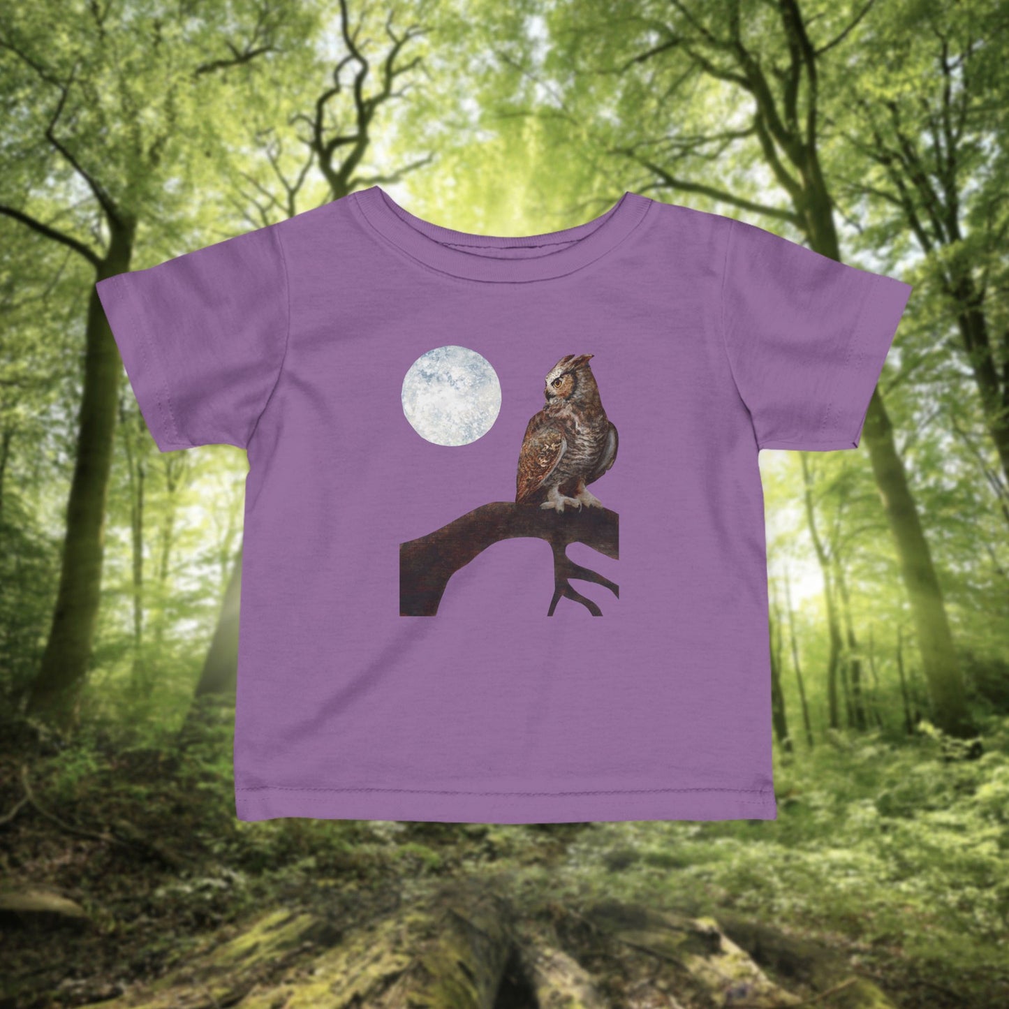 Moonlit Owl on Branch Infant Tee | Woodland Night Nursery Shirt