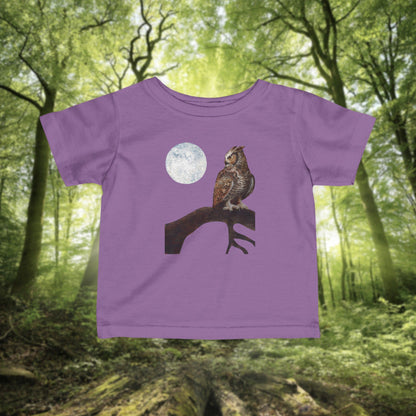 Moonlit Owl on Branch Infant Tee | Woodland Night Nursery Shirt