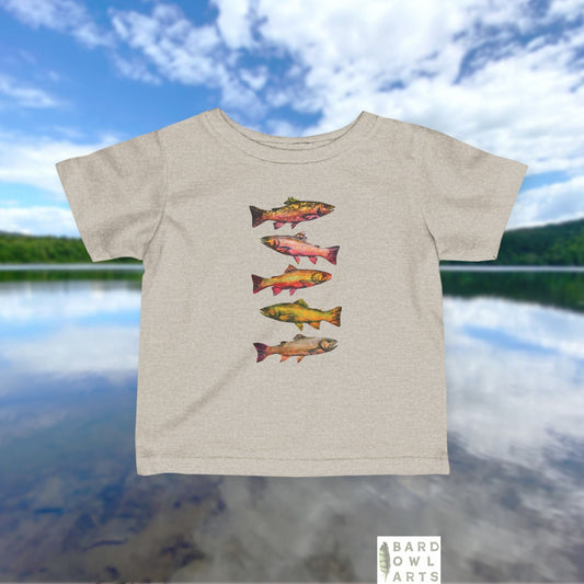 Colorful Brook Trout School Infant Tee | Cute Fish Swim Pattern