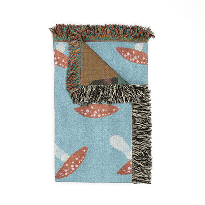 Mushroom Pattern Woven Throw Blanket — Retro Botanical Cozy Throw for Living Room & Cabin