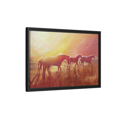 Sunset Meadow Horses Matte Canvas Framed Wall Art