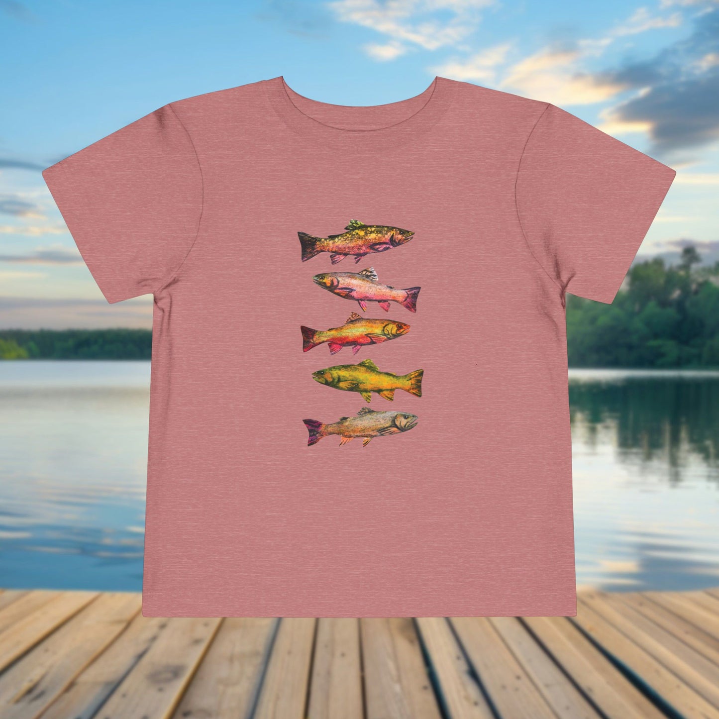Colorful Trout Toddler Short Sleeve Tee | Fishing Theme Cotton Shirt Personalized