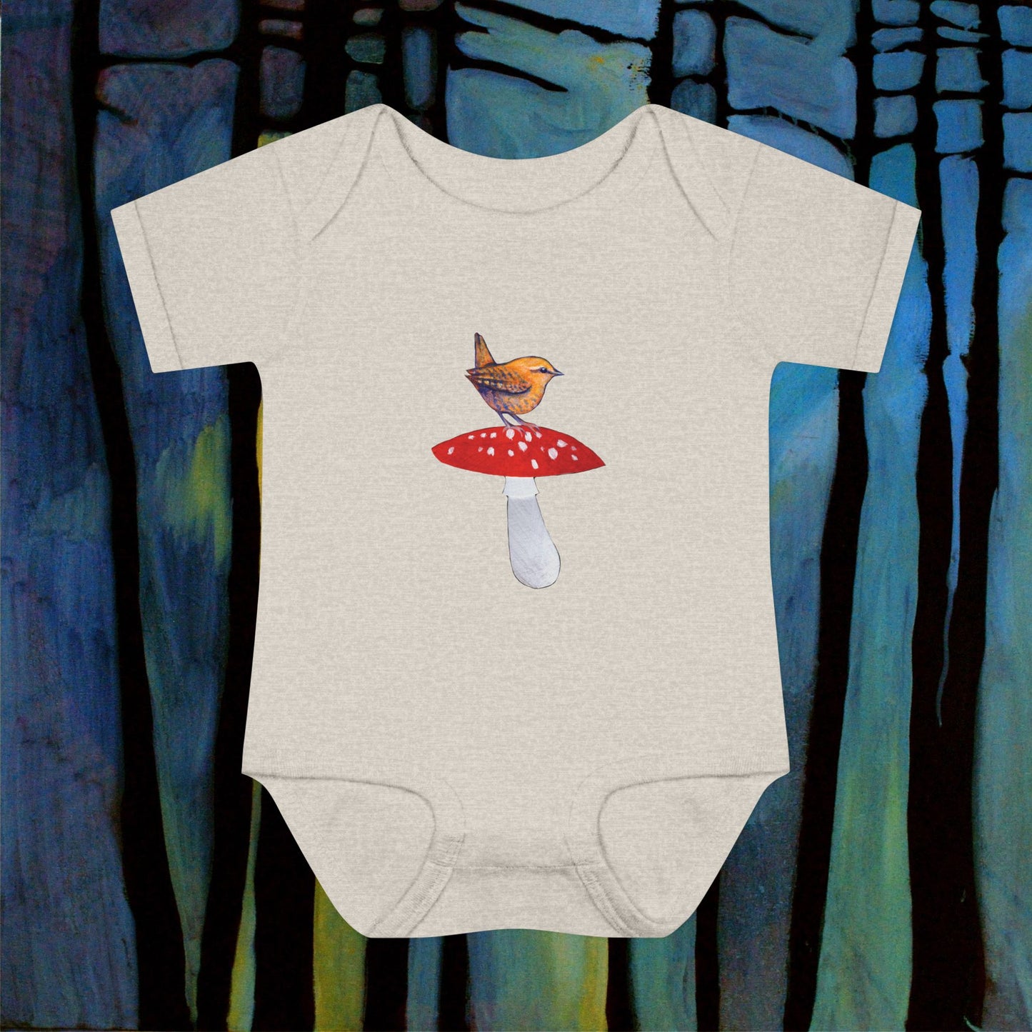 Bird on Red Mushroom Infant Bodysuit | Woodland Baby