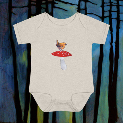 Bird on Red Mushroom Infant Bodysuit | Woodland Baby