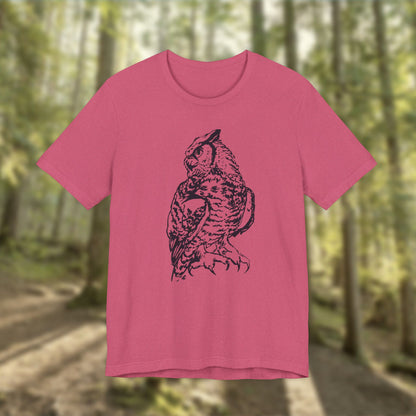 Personalizable Great Horned Owl illustration T-Shirt | Wildlife sketch tee