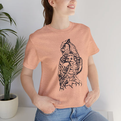 Personalizable Great Horned Owl illustration T-Shirt | Wildlife sketch tee