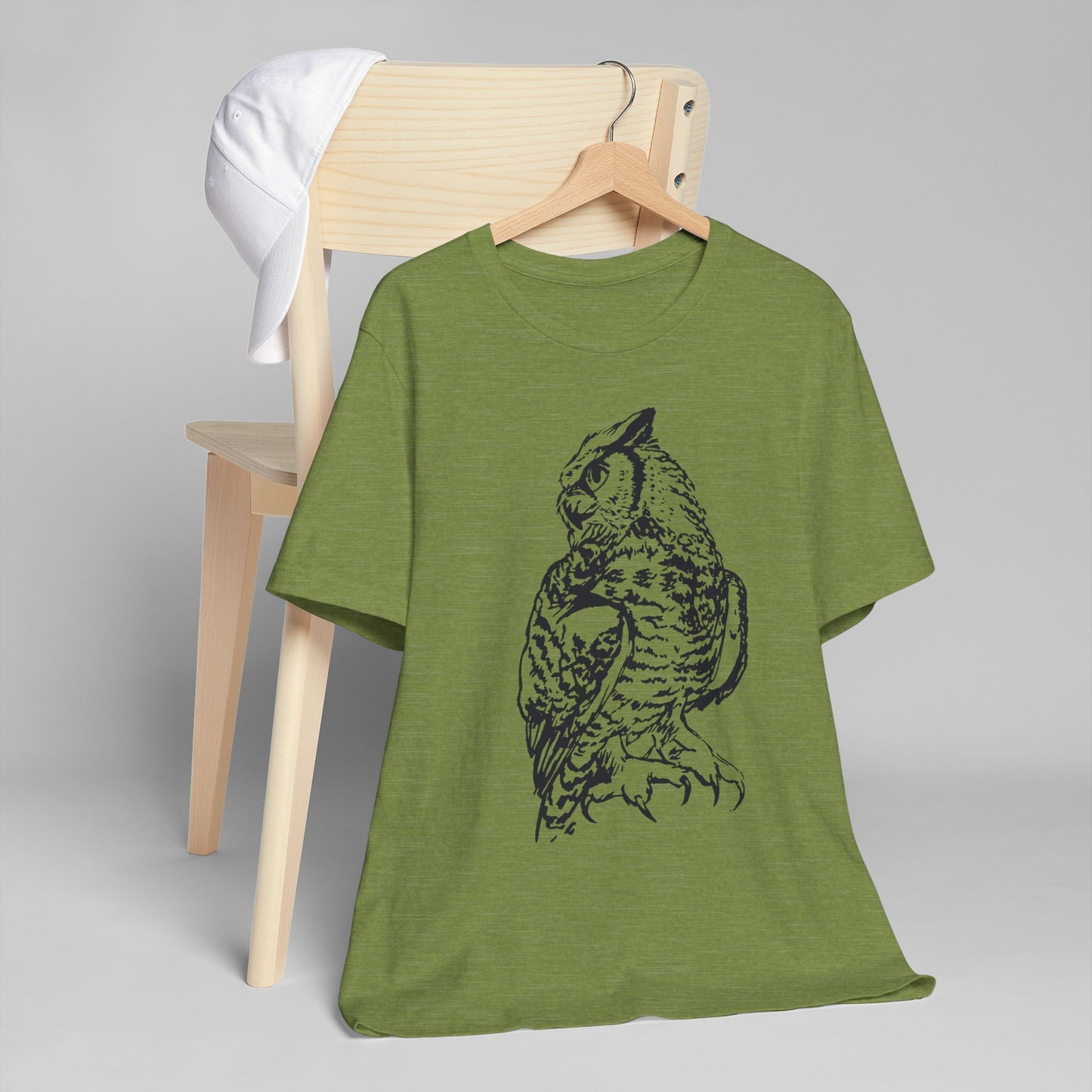 Owl Sketch Tee — Detailed Hand-Drawn Great Horned Owl T-Shirt
