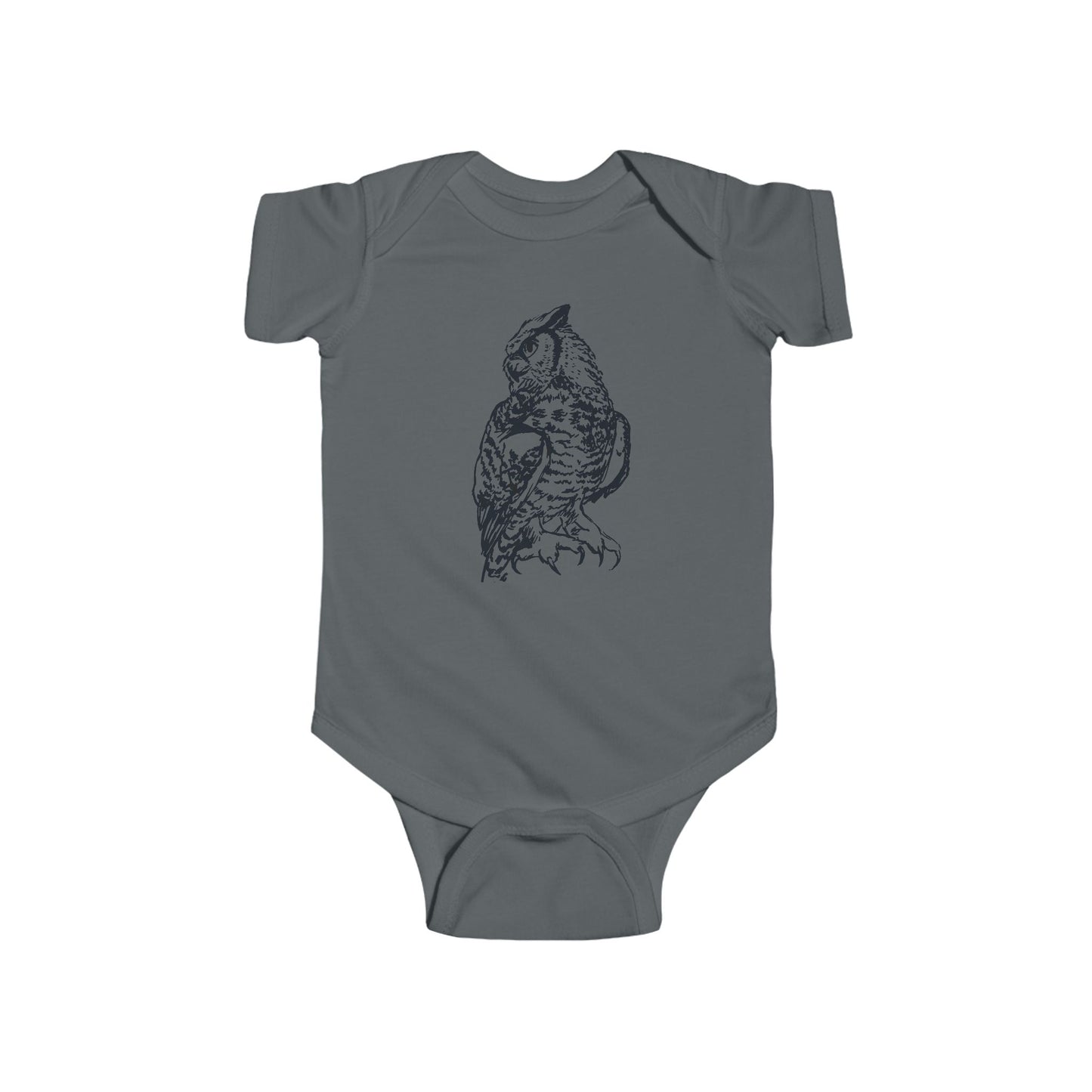 Hand Illustrated Owl Infant Bodysuit | Woodland Baby Onesie Great Horned Owl Design