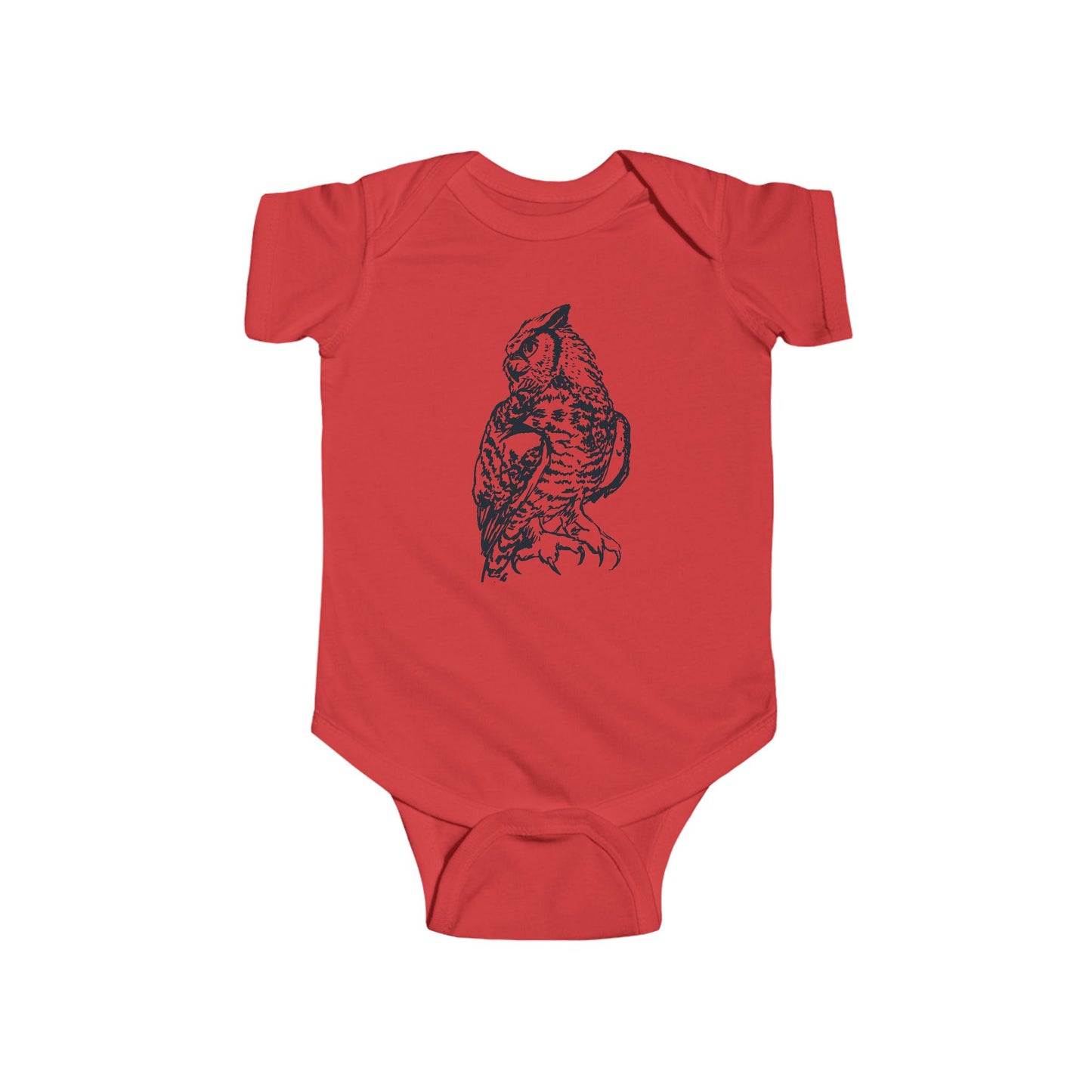 Hand Illustrated Owl Infant Bodysuit | Woodland Baby Onesie Great Horned Owl Design