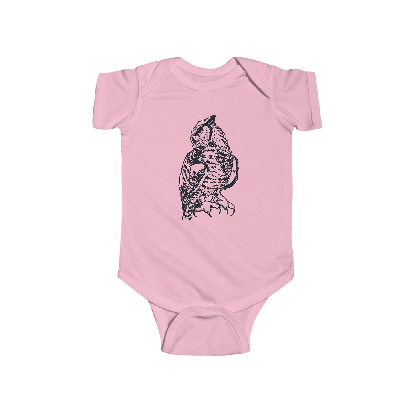 Hand Illustrated Owl Infant Bodysuit | Woodland Baby Onesie Great Horned Owl Design