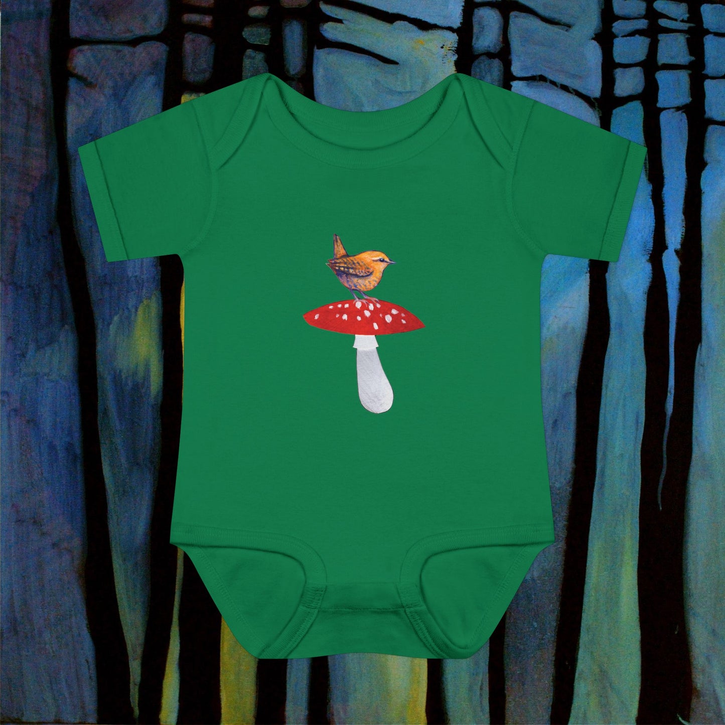 Bird on Red Mushroom Infant Bodysuit | Woodland Baby