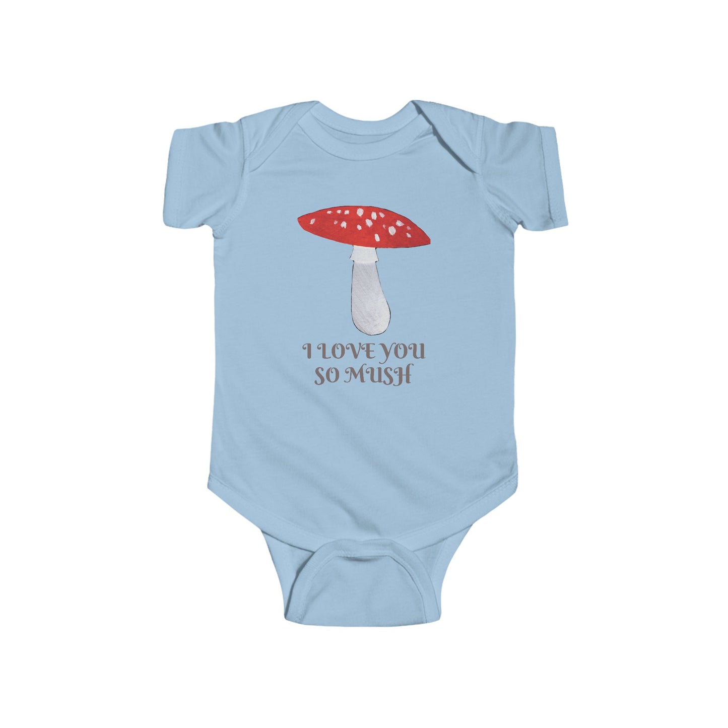 Mushroom Illustration Infant Bodysuit | I Love You So Mush or Custom Text Baby Onesie